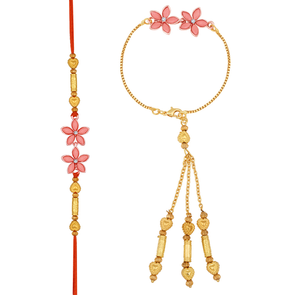 Carrot Pink Crystals Floral Couple Rakhi