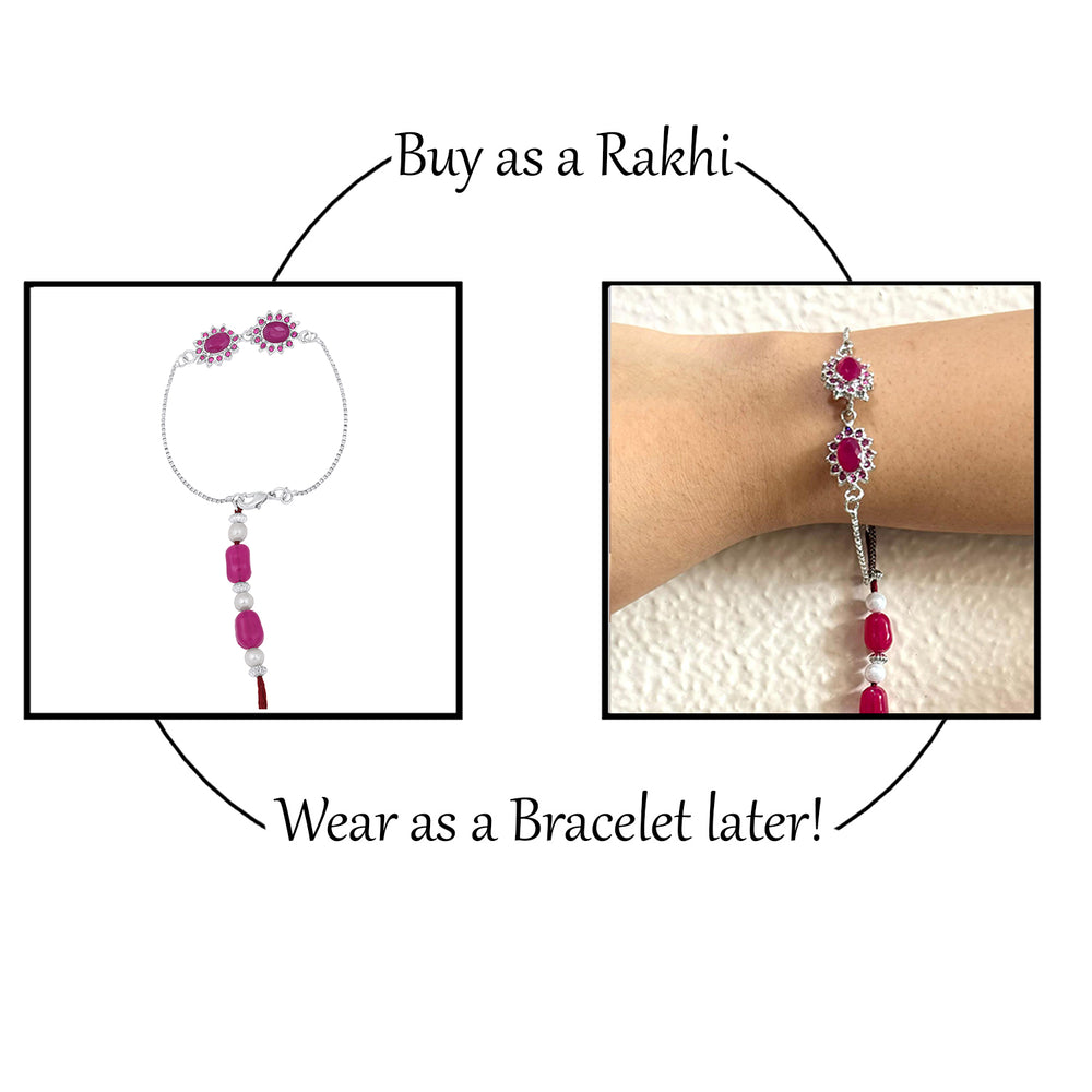 Pink Crystals Floral Couple Rakhi