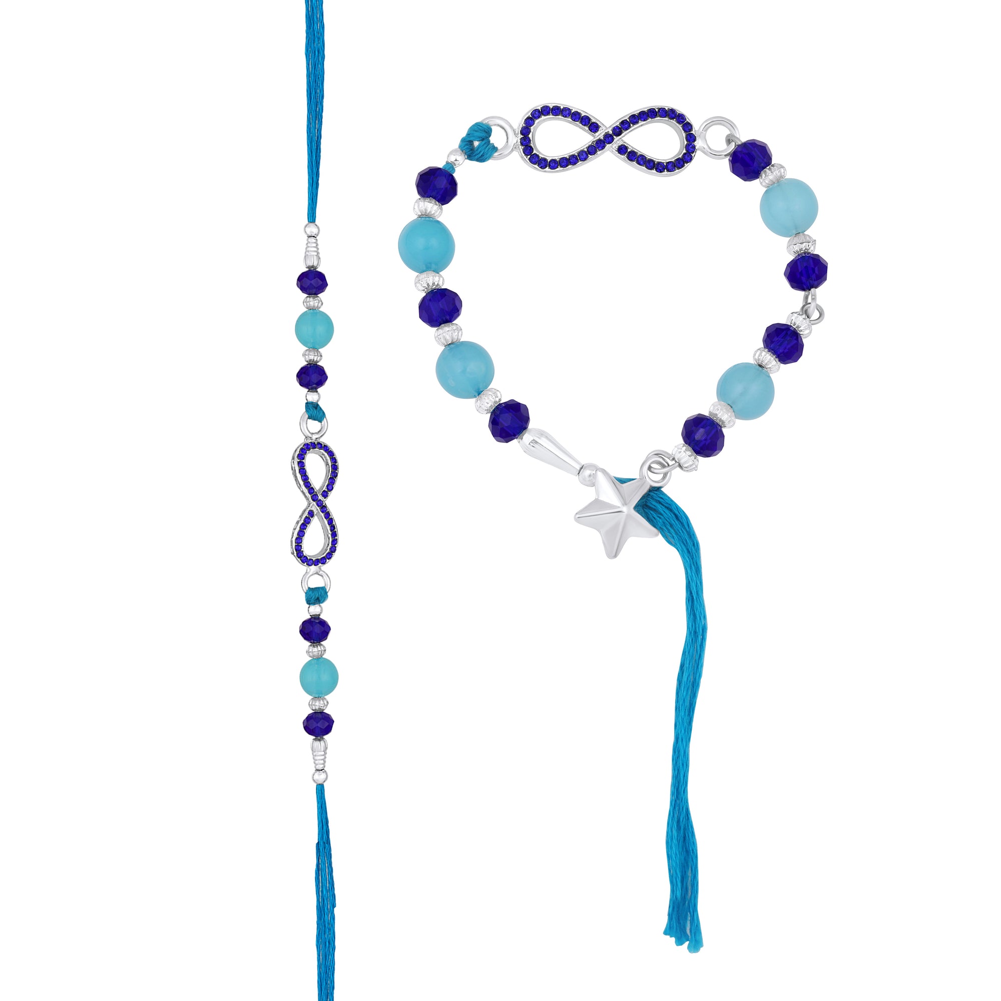 Infinity Shape Blue Crystal Studed Couple Rakhi