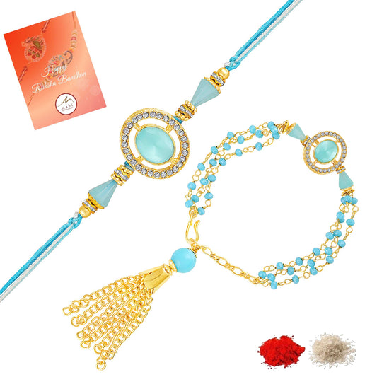 Sky Blue Couple Rakhi Set