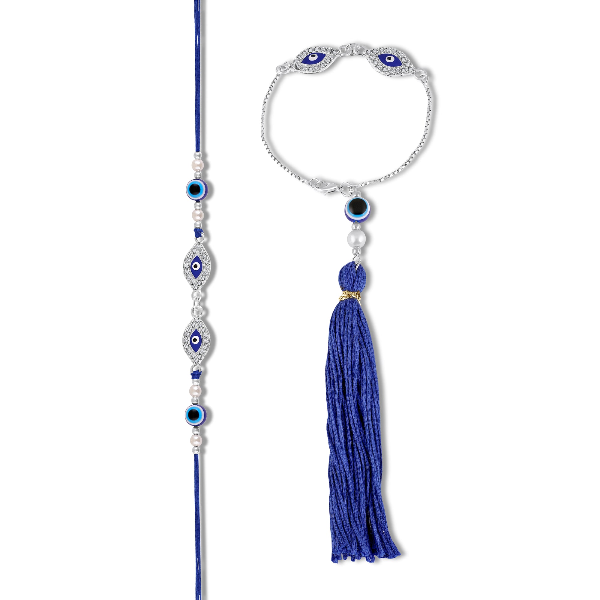 Evil Eye Bhaiya Bhabhi Couple Rakhi Set