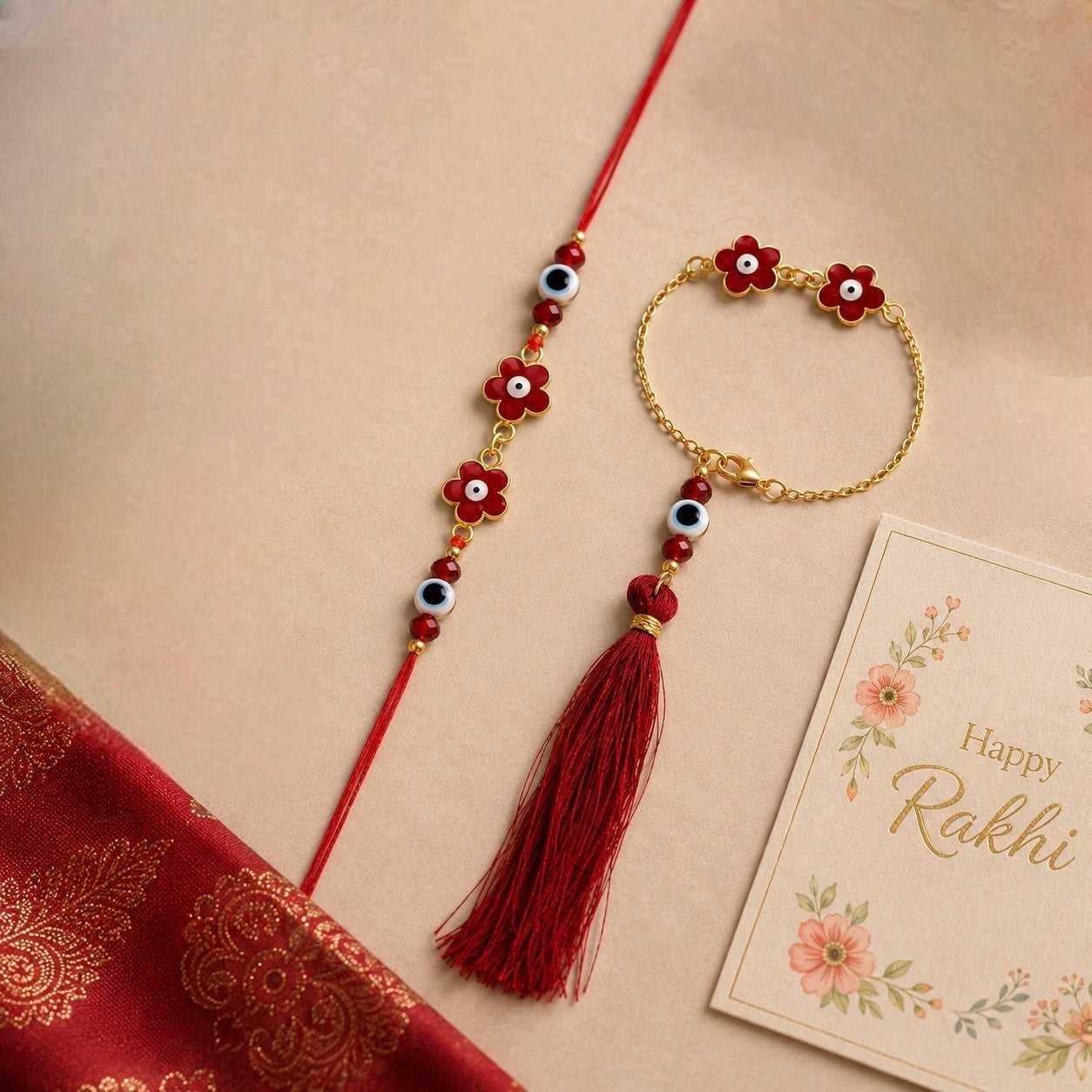 Evil Eye Bhaiya Bhabhi Couple Rakhi Set