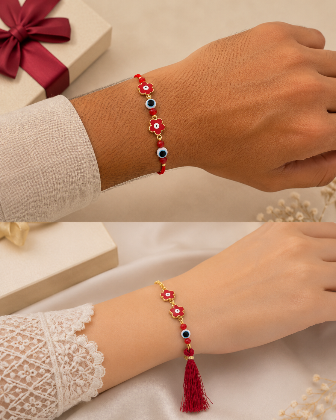 Evil Eye Bhaiya Bhabhi Couple Rakhi Set