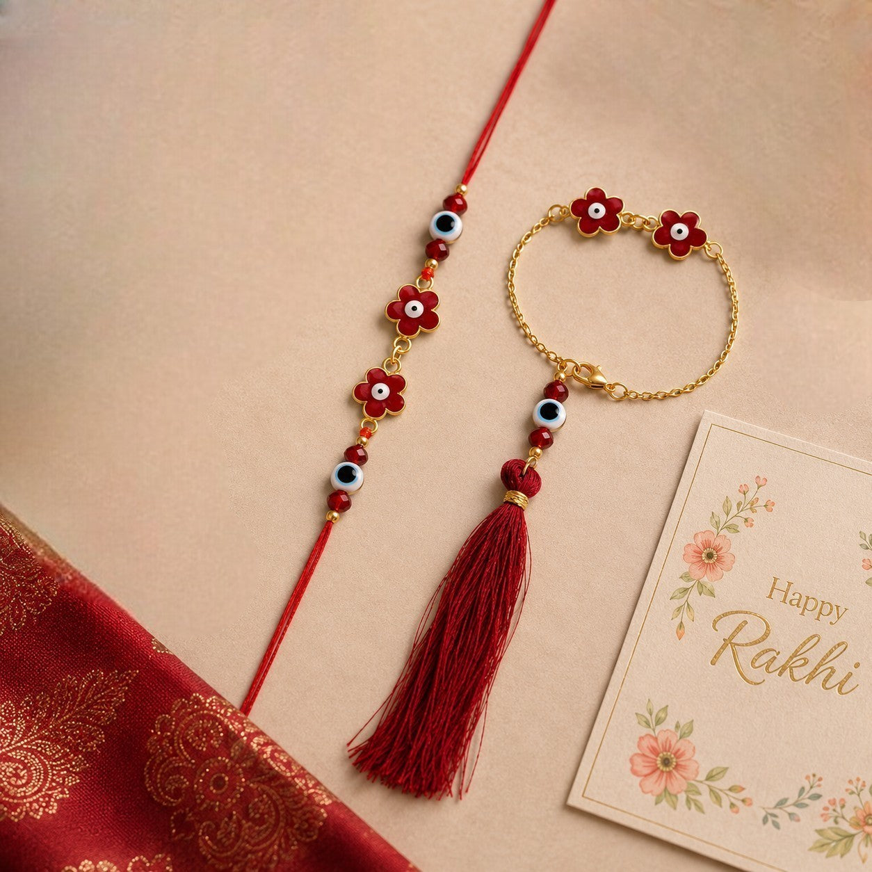 Evil Eye Bhaiya Bhabhi Couple Rakhi Set