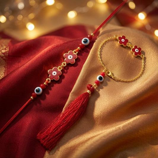 Evil Eye Bhaiya Bhabhi Couple Rakhi Set