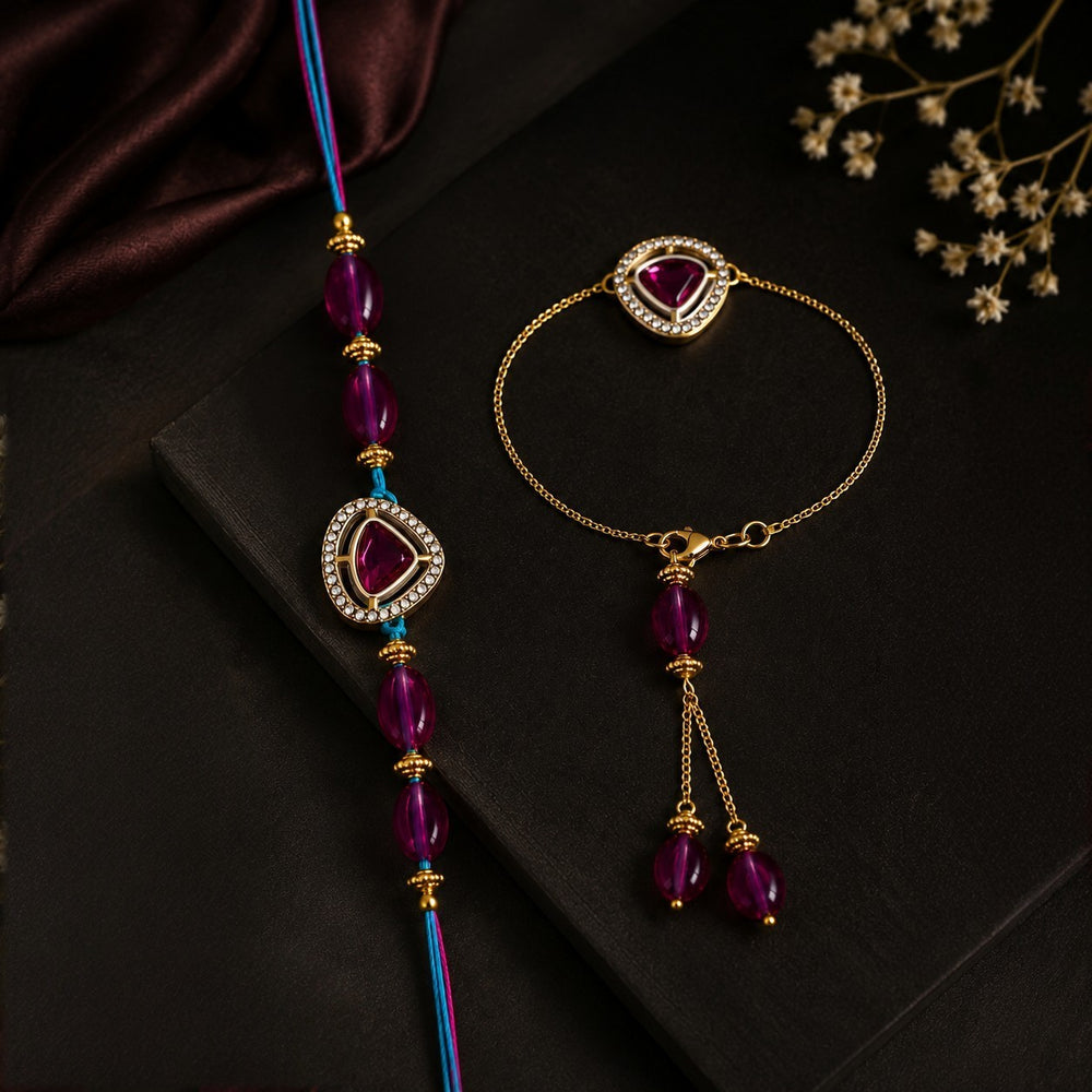 Royal Magenta Couple Rakhi Set