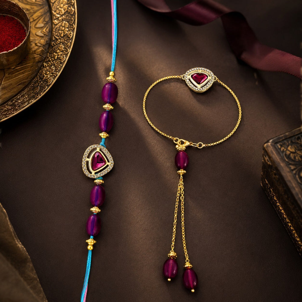 Royal Magenta Couple Rakhi Set