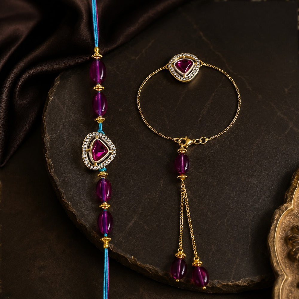 Royal Magenta Couple Rakhi Set