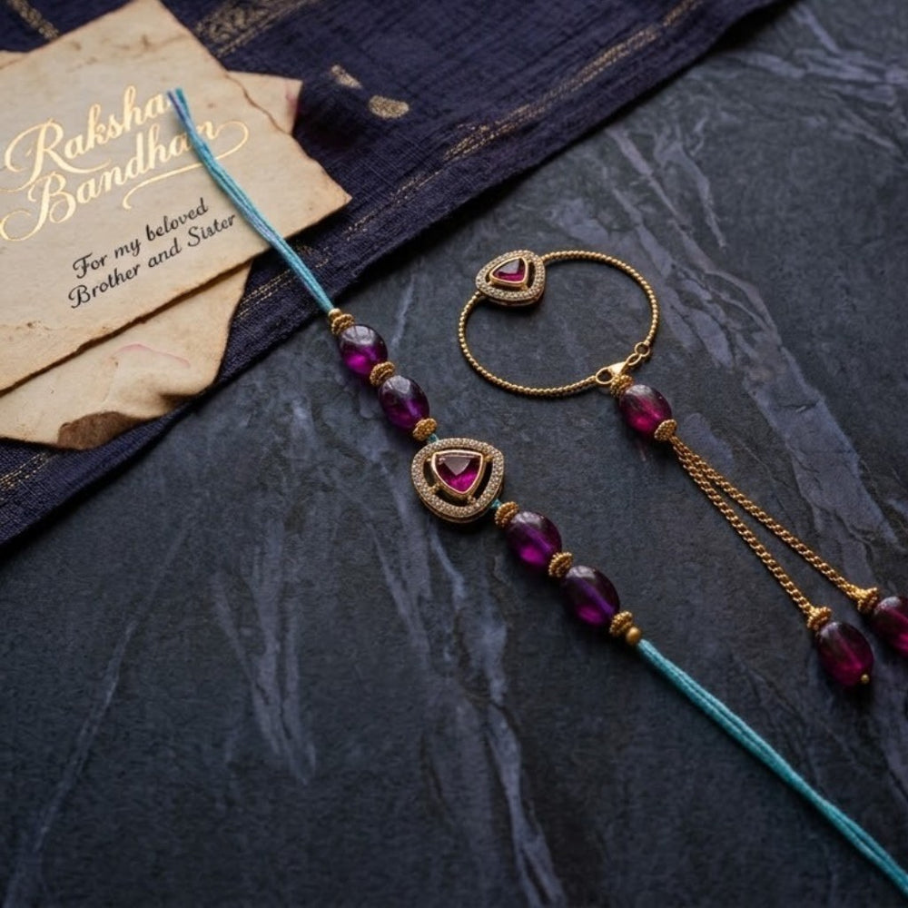 Royal Magenta Couple Rakhi Set