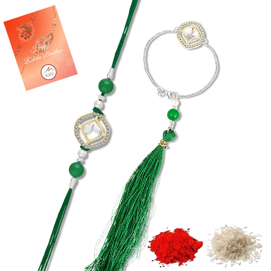Elegant Emerald Green Couple Rakhi Set