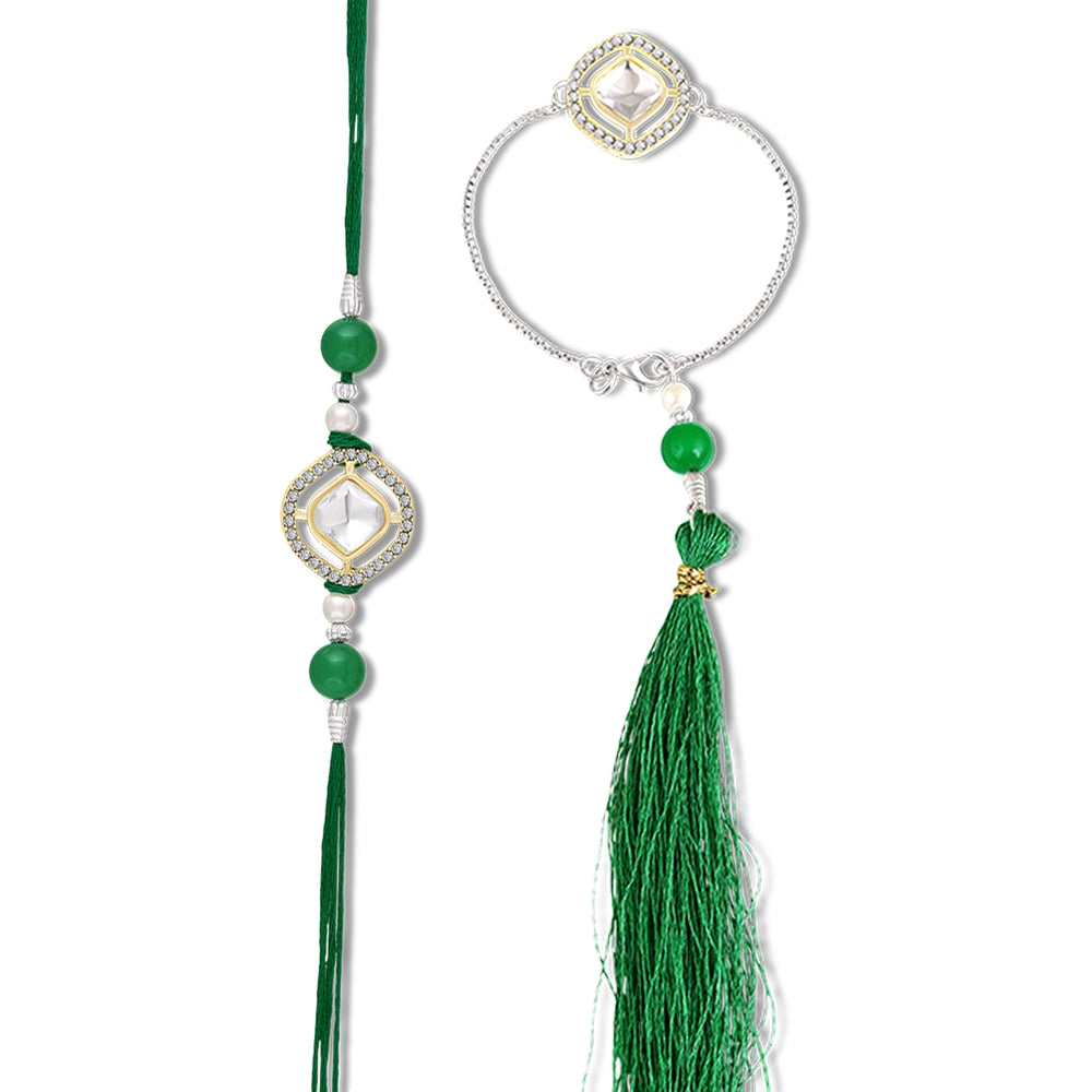 Elegant Emerald Green Couple Rakhi Set