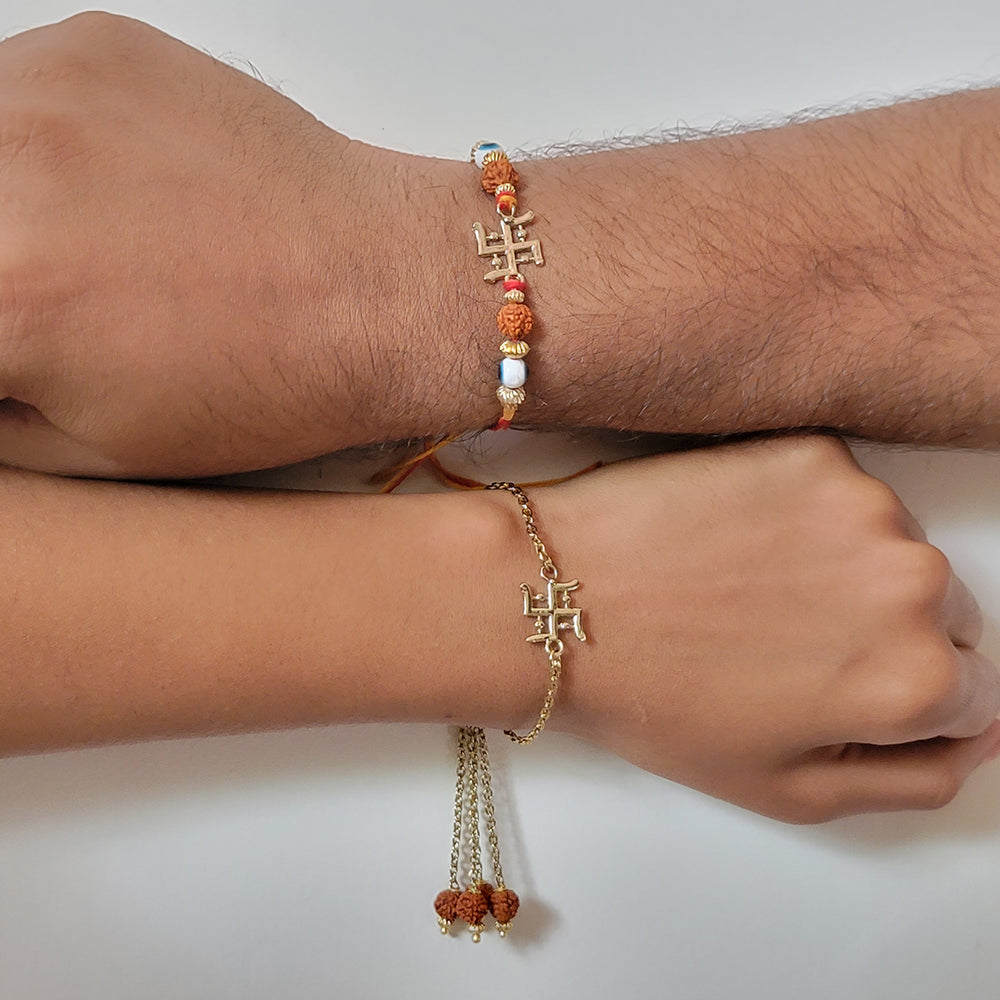 Combo of Evil Eye, Swastik and Bal Hanuman Bhaiya Bhabhi Bhatija Rakhi