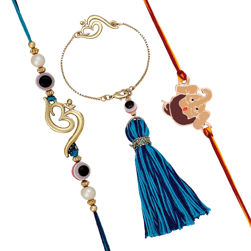 OM, Ganpati and Evil Eye Bhaiya Bhabhi Rakhi Combo