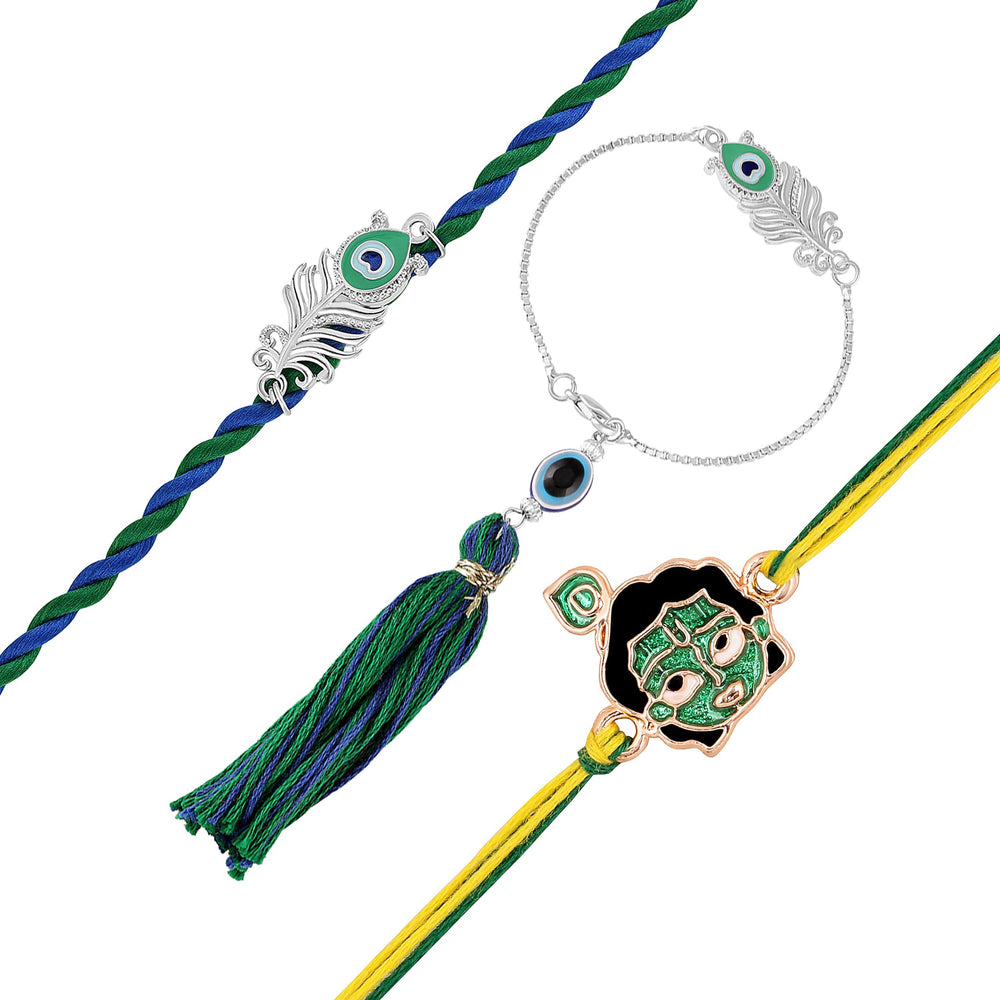 Meenakari Work Peacock-Feather-Shaped and Bal Krishna Bhaiya Bhabhi and Bhatija