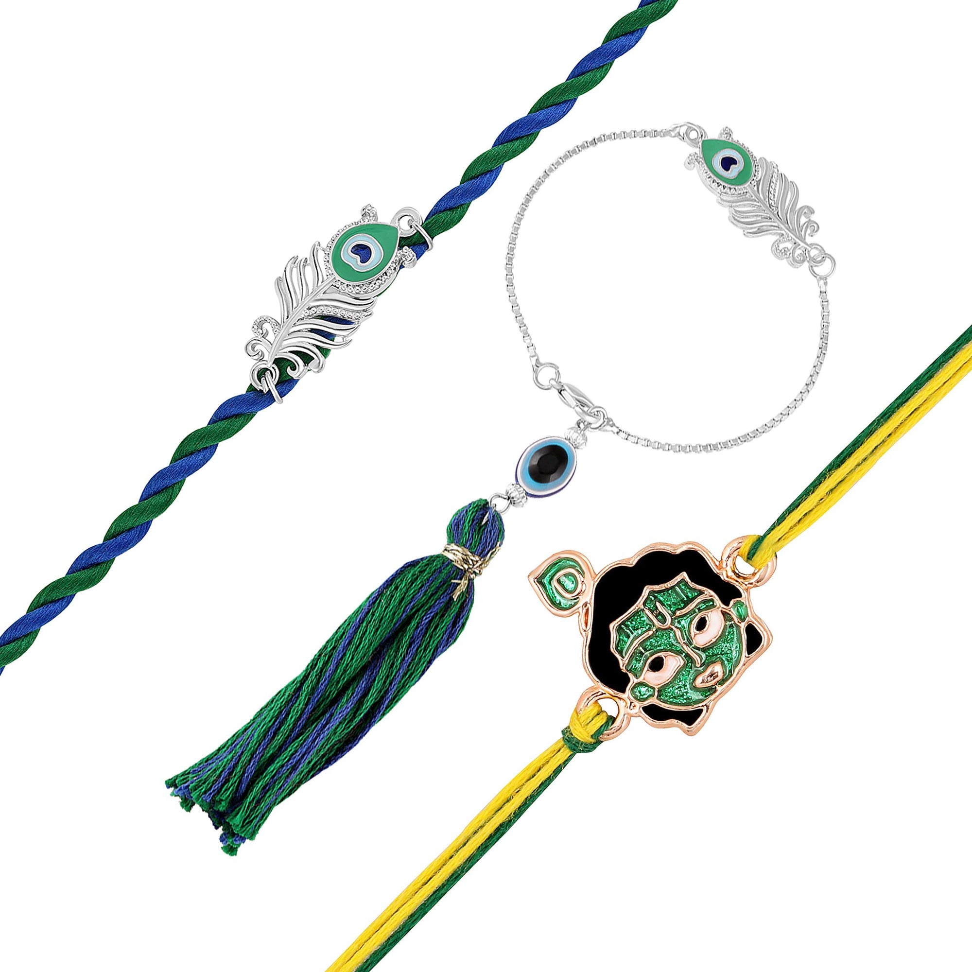 Meenakari Work Peacock-Feather-Shaped and Bal Krishna Bhaiya Bhabhi and Bhatija