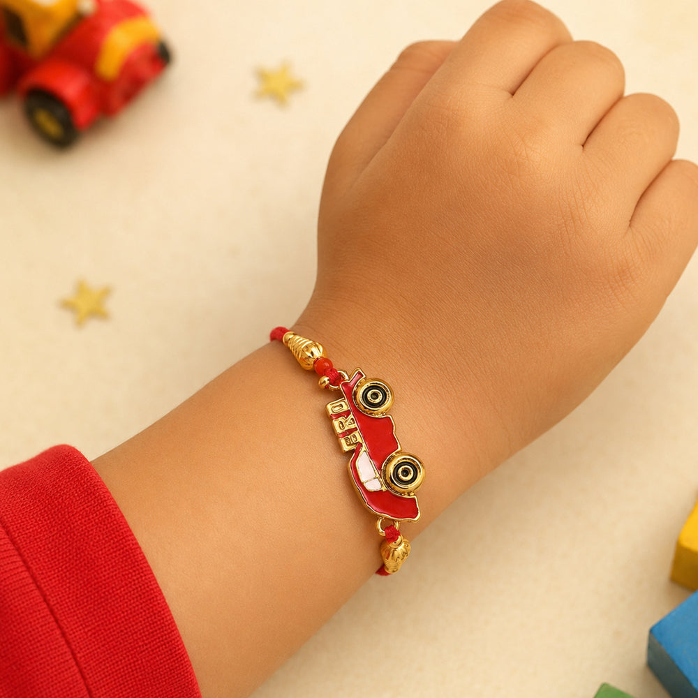 Red Car Floral Evil Eye Bhaiya Bhabhi Bhatija Rakhi Combo