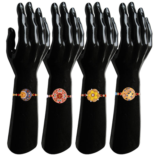 Combo of Peacok and Floral Shaped Colorful Meena Work and Crystals Rakhi's
