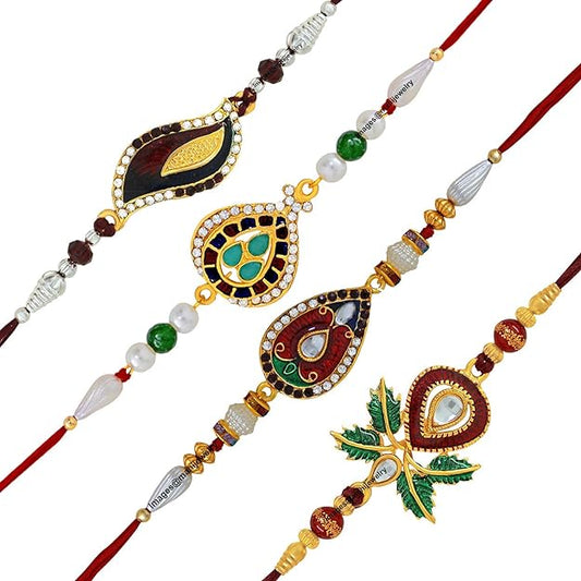 Combo of 4 Rakhi (Bracelet) with Rudraks, Crystal and Artificial Pearl
