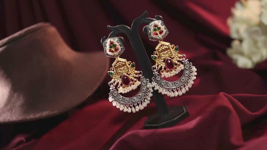 Dual-Tone Temple Dangler Jhumka Earrings with Kundan