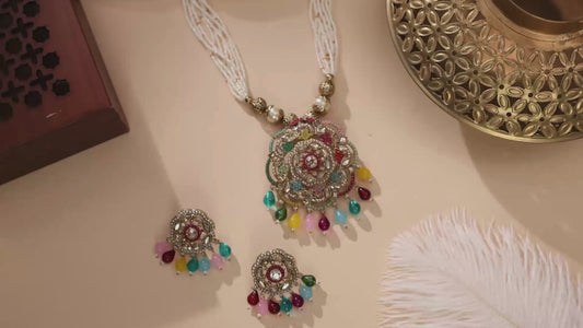 Traditional Kundan & Beaded Multicolor Pendant Necklace Set