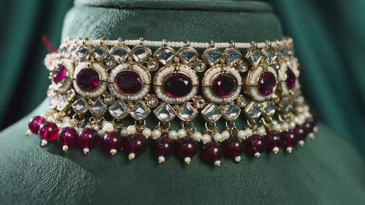 Mahi Traditional Purple & White Kundan, Glass Beads Choker Jewellery Set with Earrings & Maang Tikka Jewellery Set  for Women | Bridal & Wedding Necklace Set (NL1108150GPur)