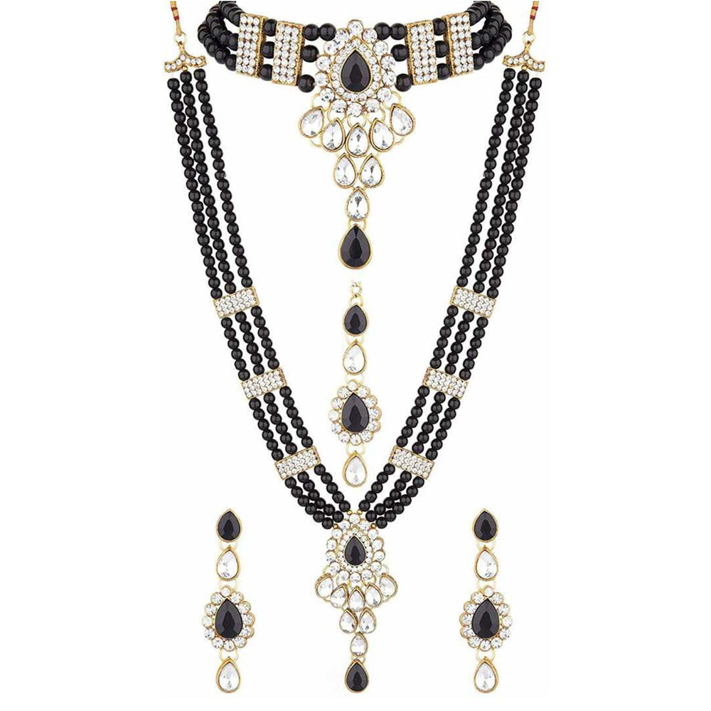 ethnic gold plated grey and white kundan necklace set