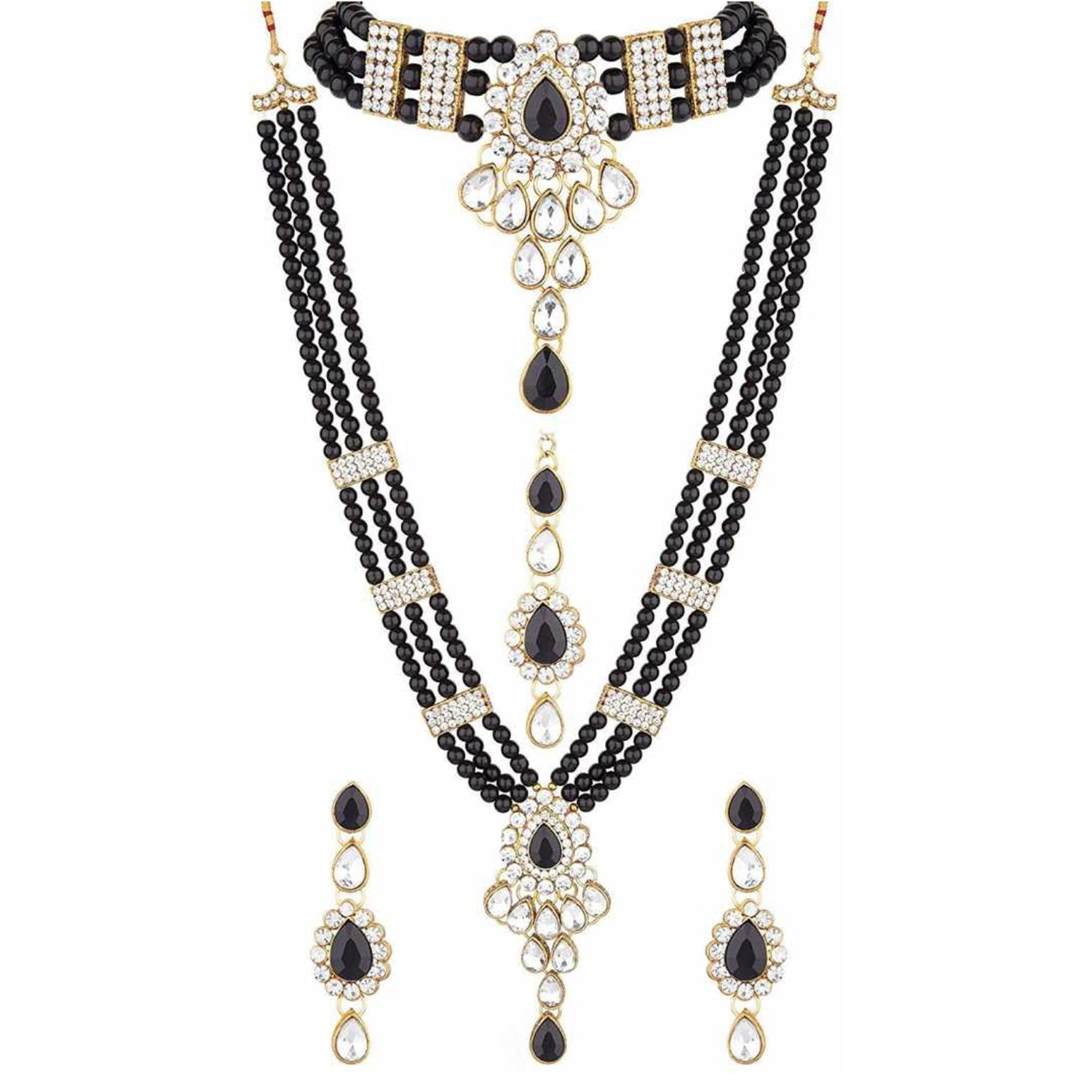 ethnic gold plated grey and white kundan necklace set