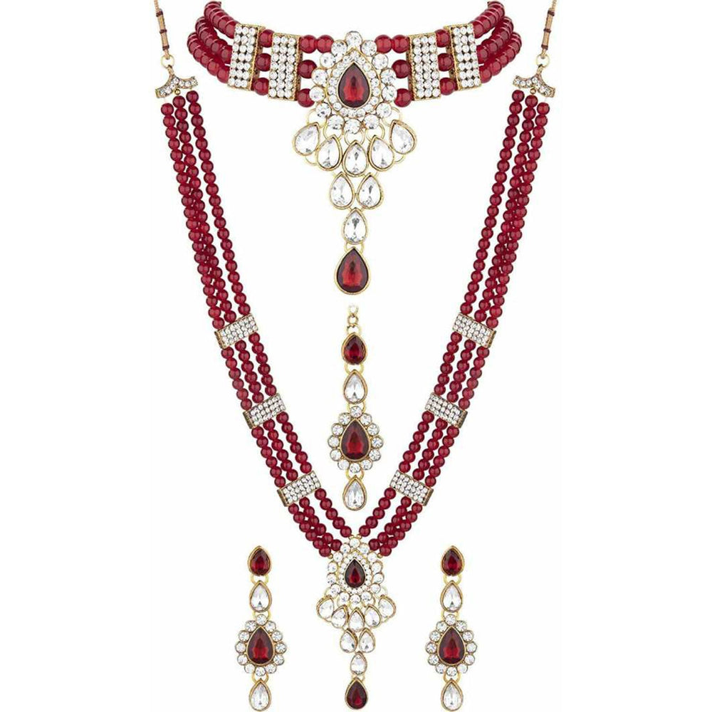 ethnic gold plated grey and white kundan necklace set